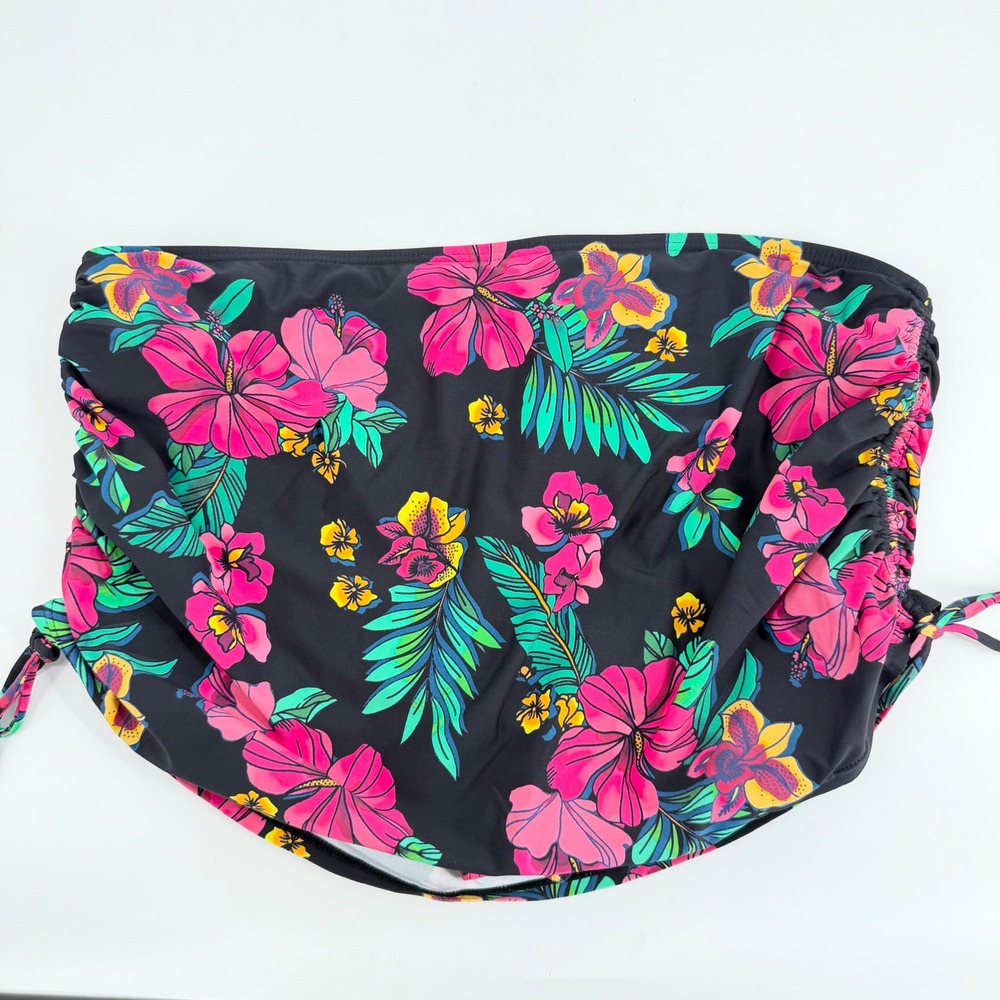 Birdsong Floral Swim Skirt Cover Up Bikini Bottom 2XL Pink Ruched Plus Size
